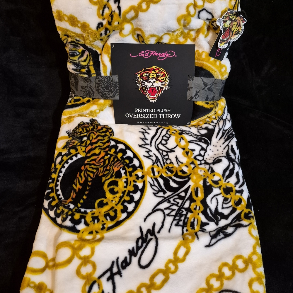 Ed Hardy Yellow and Black Plush Throw